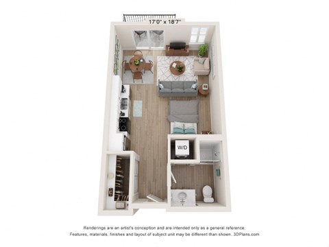 Floor plan for studio, 1 bath, 541 sqft